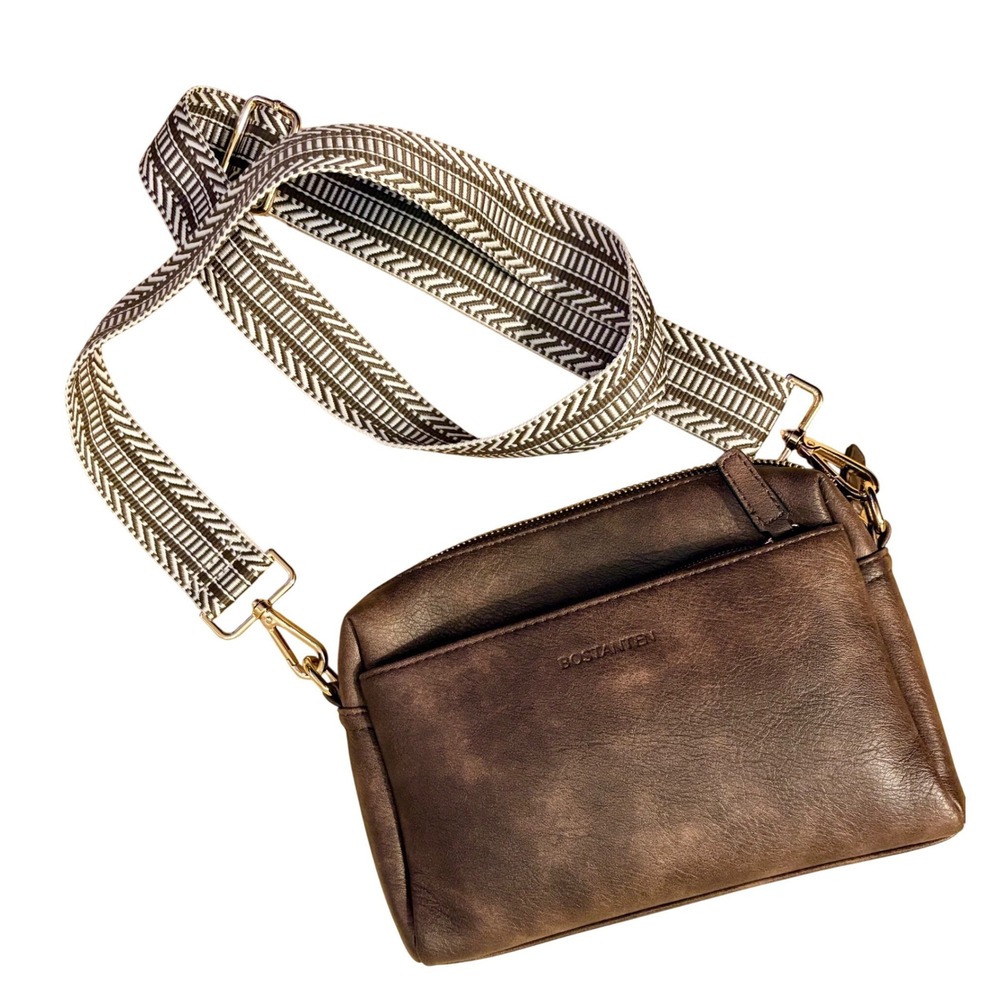 BOSTANTEN Dark Brown Faux Leather Crossbody Bag with Tribal Strap Travel